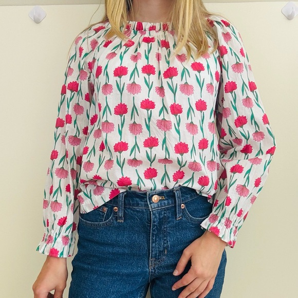 2 FOR $12 J. Crew tie back ruffle neck floral top size XXS - Picture 3 of 9